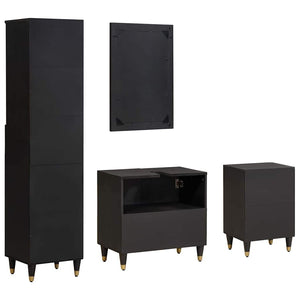 vidaXL Bathroom Cabinet Set with Door 4 pcs Black Solid Mango Wood
