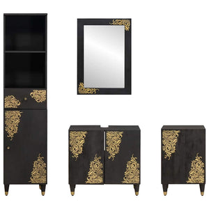 vidaXL Bathroom Cabinet Set with Door 4 pcs Black Solid Mango Wood