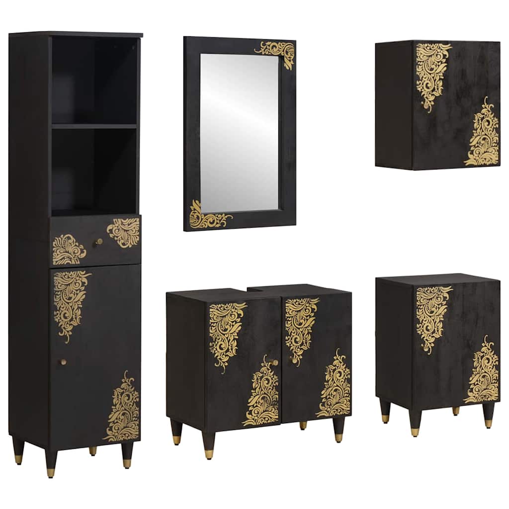 vidaXL Bathroom Cabinet Set with Door 5 pcs Black Solid Mango Wood