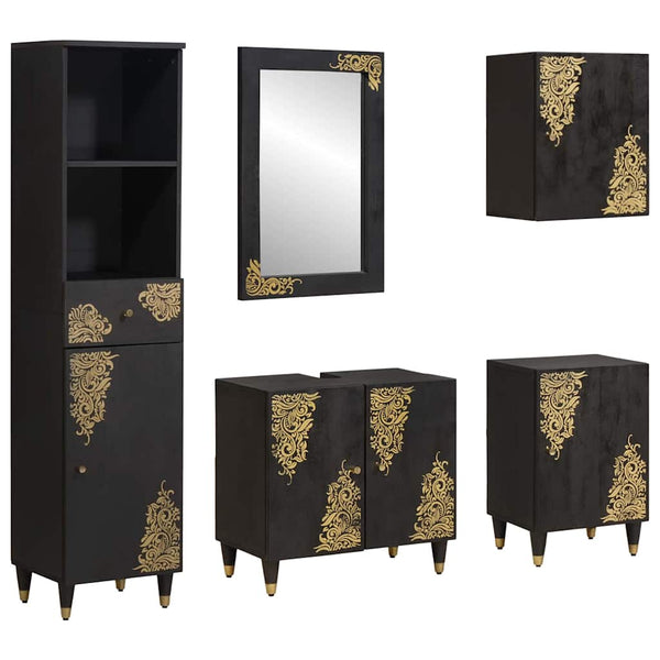 vidaXL Bathroom Cabinet Set with Door 5 pcs Black Solid Mango Wood