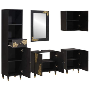 vidaXL Bathroom Cabinet Set with Door 5 pcs Black Solid Mango Wood