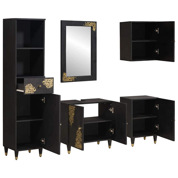 vidaXL Bathroom Cabinet Set with Door 5 pcs Black Solid Mango Wood