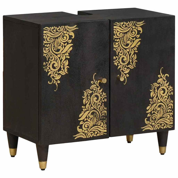 vidaXL Bathroom Cabinet Set with Door 5 pcs Black Solid Mango Wood