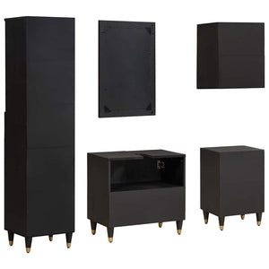vidaXL Bathroom Cabinet Set with Door 5 pcs Black Solid Mango Wood