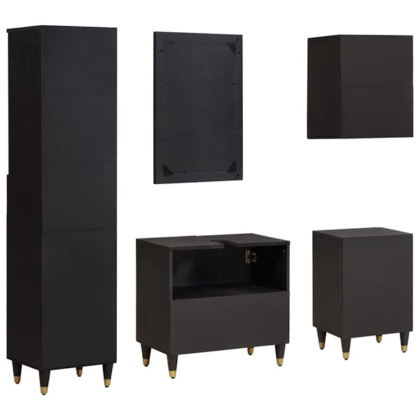 vidaXL Bathroom Cabinet Set with Door 5 pcs Black Solid Mango Wood