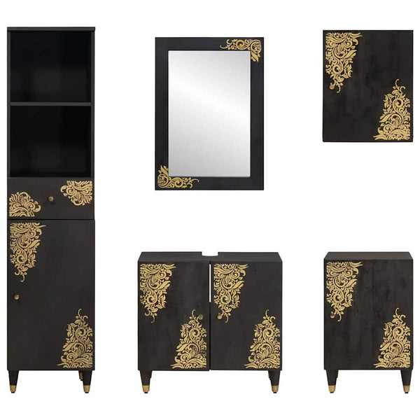vidaXL Bathroom Cabinet Set with Door 5 pcs Black Solid Mango Wood