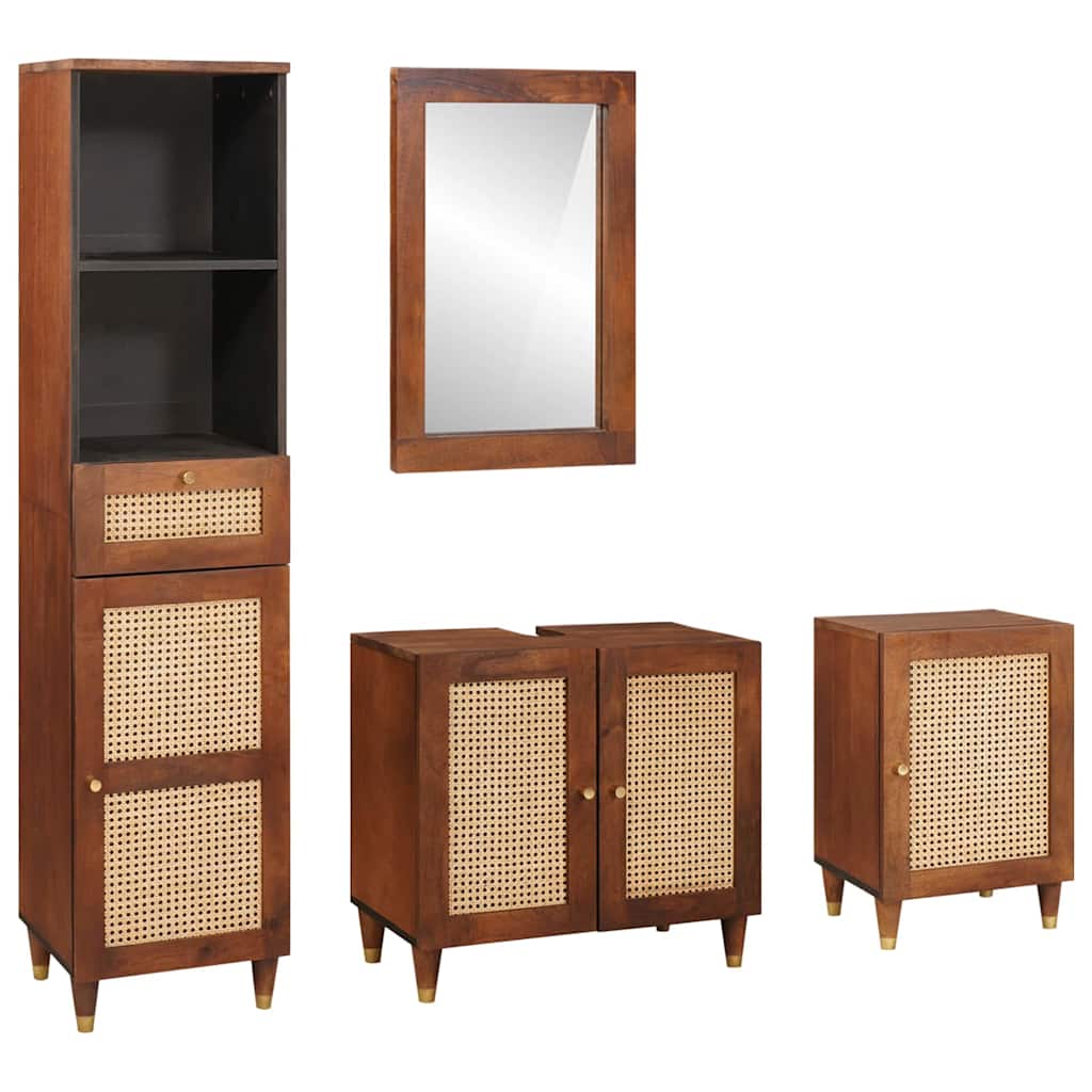 vidaXL Bathroom Cabinet Set 4 Pieces Brown and Black Solid Mango Wood