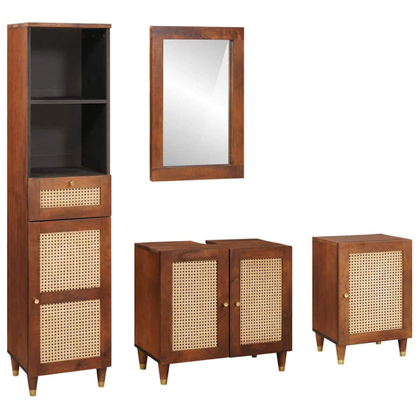 vidaXL Bathroom Cabinet Set 4 Pieces Brown and Black Solid Mango Wood