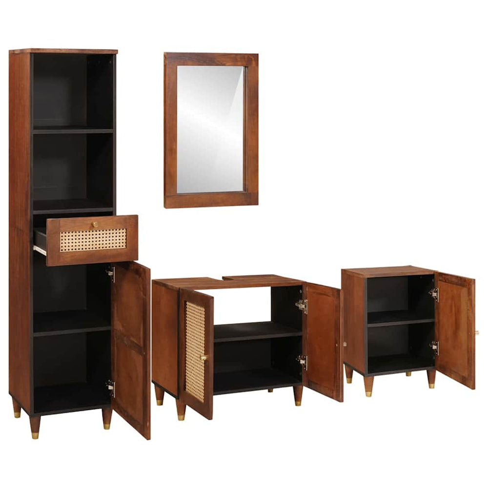 vidaXL Bathroom Cabinet Set 4 Pieces Brown and Black Solid Mango Wood