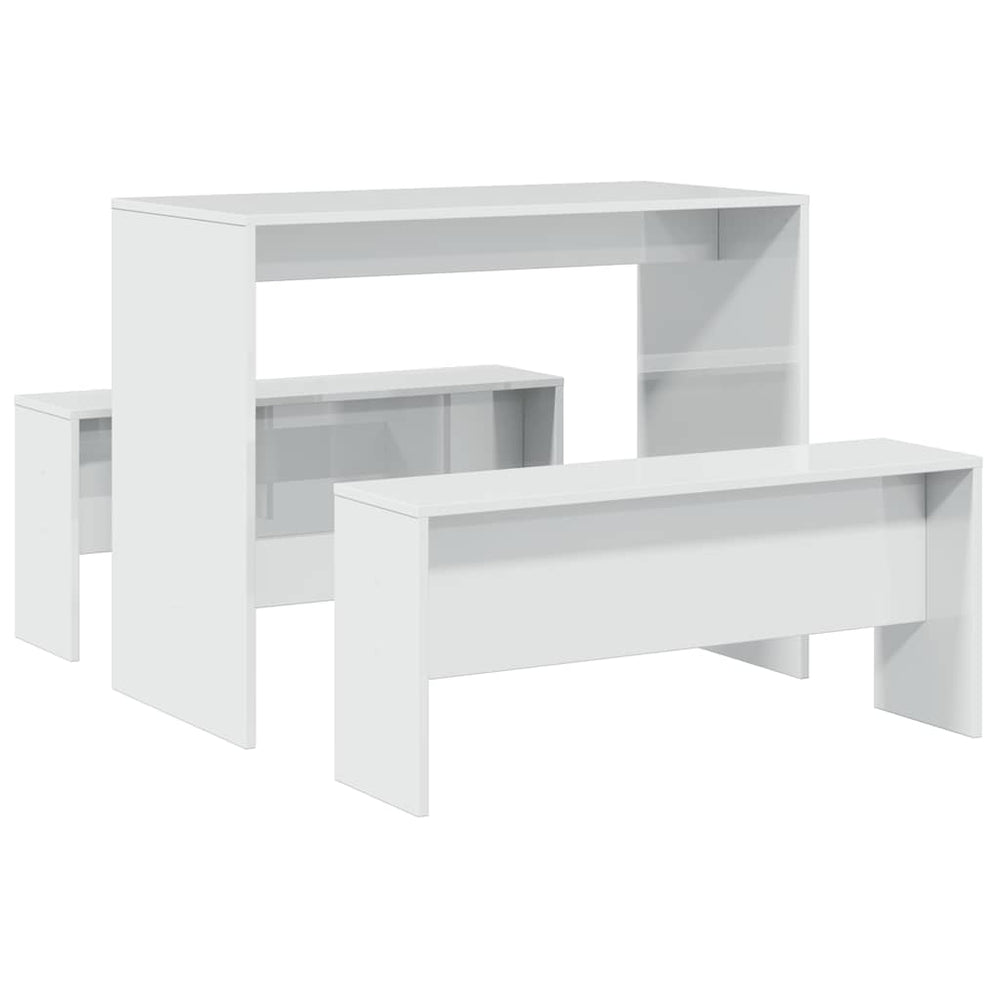 vidaXL 3-Piece Dining Table and Bench Set High Gloss White Engineered Wood