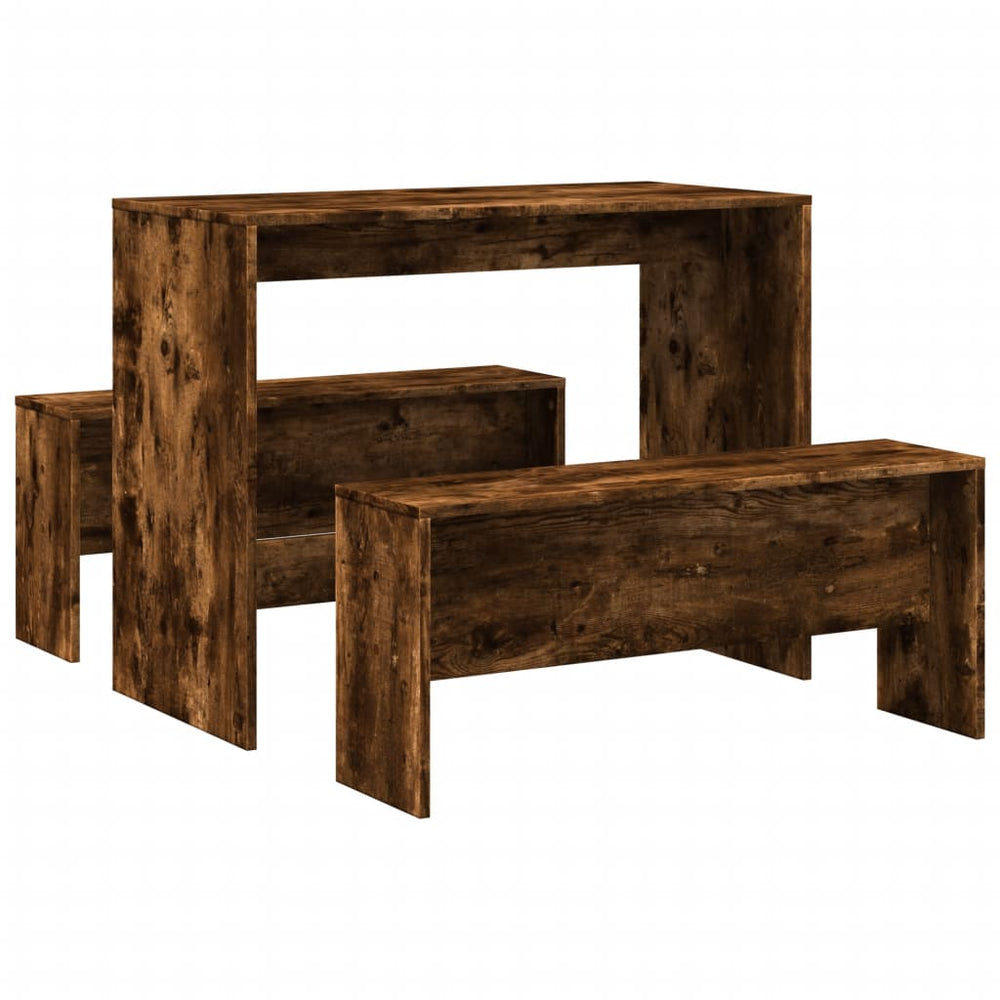 vidaXL 3-Piece Dining Table and Bench Set Smoked Oak Engineered Wood