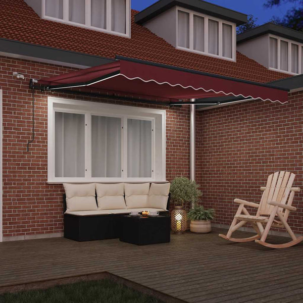 vidaXL Automatic Awning with LEDs Wine Red 300x250 cm