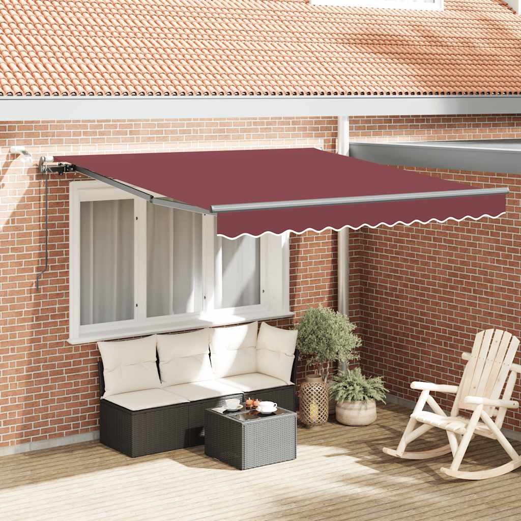vidaXL Automatic Awning with LEDs Wine Red 300x250 cm