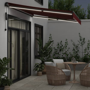 vidaXL Awning Automatic with LEDs Wine Red 350x250 cm