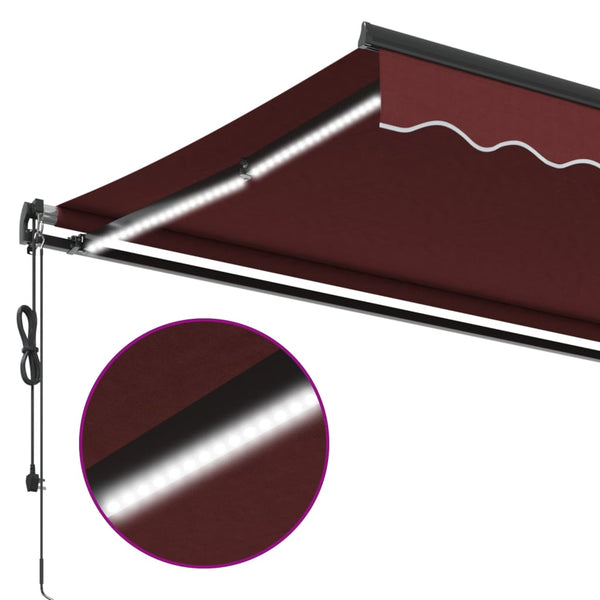 vidaXL Awning Automatic with LEDs Wine Red 350x250 cm