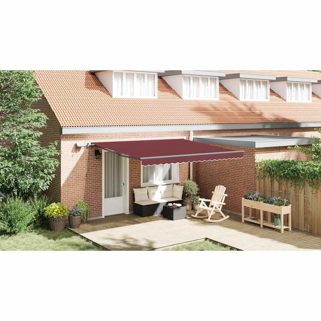 vidaXL Manual Awning with LEDs Wine Red 400x300 cm