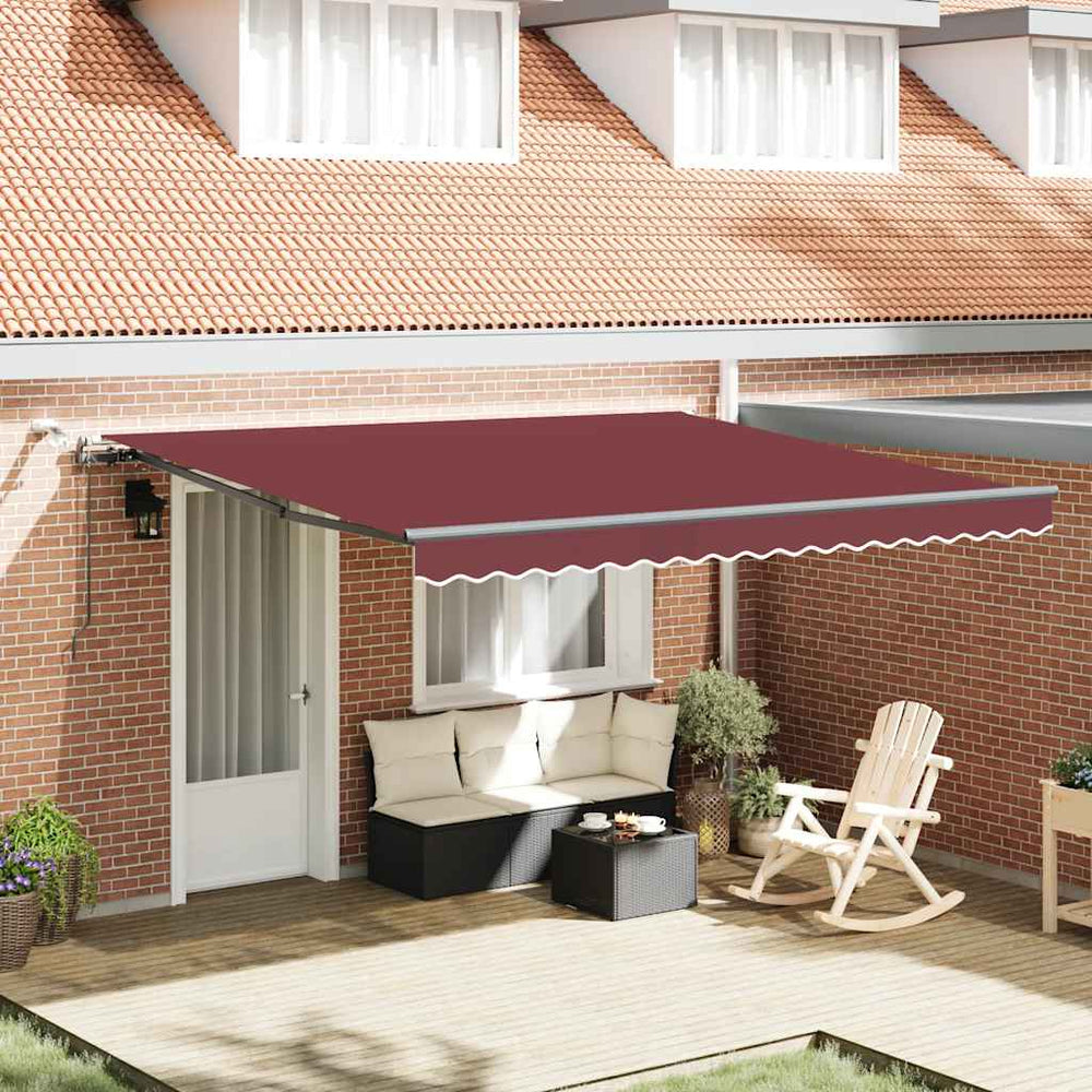 vidaXL Automatic Awning with LEDs Wine Red 400x300 cm
