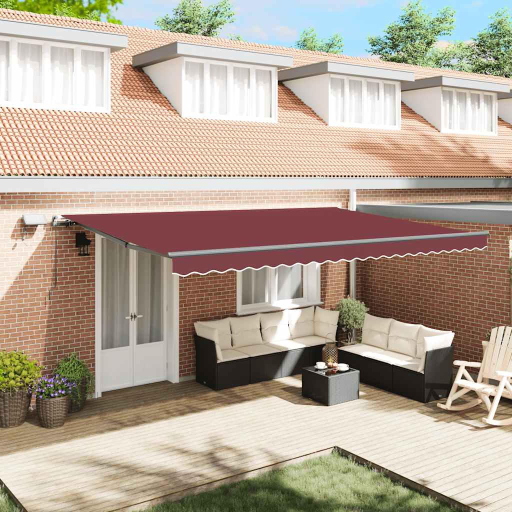 vidaXL Manual Awning with LEDs Wine Red 500x300 cm