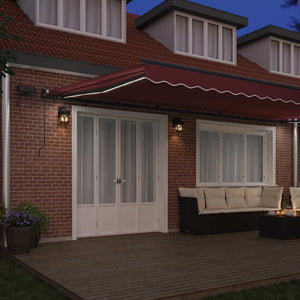 vidaXL Manual Awning with LEDs Wine Red 600x300 cm