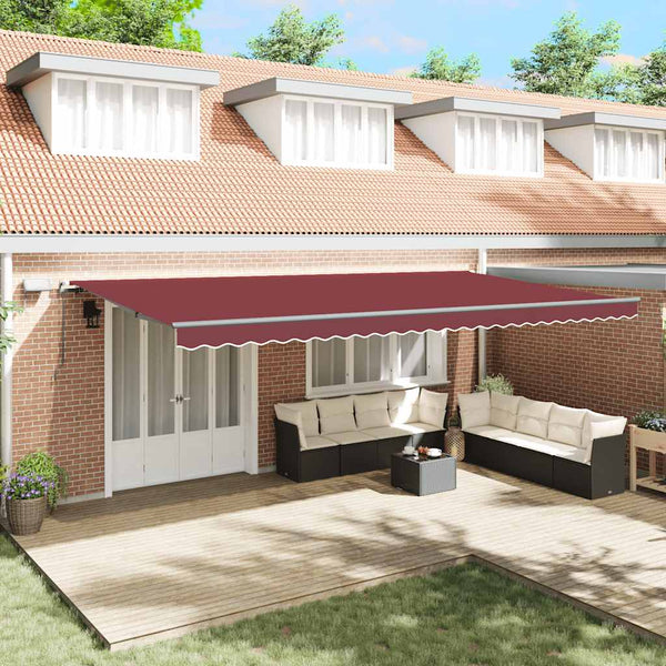 vidaXL Manual Awning with LEDs Wine Red 600x300 cm