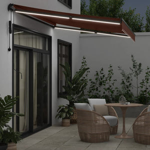 vidaXL Awning Automatic with LEDs Brown 350x250 cm