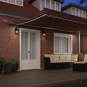 vidaXL Automatic Awning with LEDs Brown 500x300 cm
