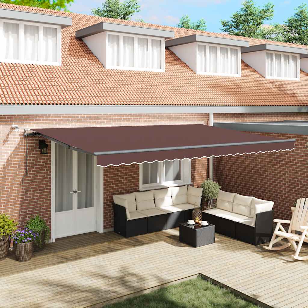 vidaXL Automatic Awning with LEDs Brown 500x300 cm