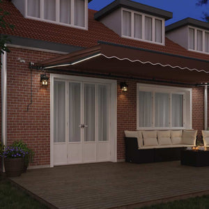 vidaXL Automatic Awning with LEDs Brown 600x300 cm