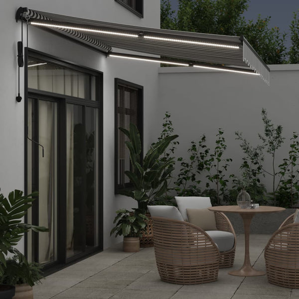 vidaXL Awning Automatic with LEDs Anthracite & White 350x250 cm