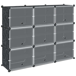 vidaXL Storage Cube Set with 9 Cubes and Doors Black PP