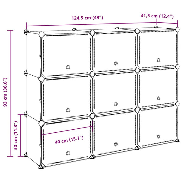 vidaXL Storage Cube Set with 9 Cubes and Doors Black PP