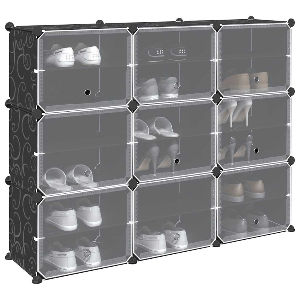 vidaXL Storage Cube Set with 9 Cubes and Doors Black PP