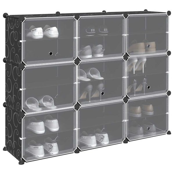 vidaXL Storage Cube Set with 9 Cubes and Doors Black PP
