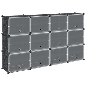 vidaXL Modular Shelving System with 12 Cubes and Doors Black PP