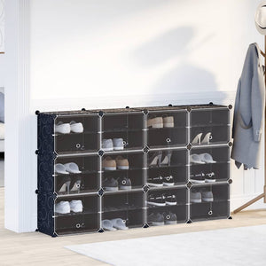 vidaXL Modular Shelving System with 12 Cubes and Doors Black PP
