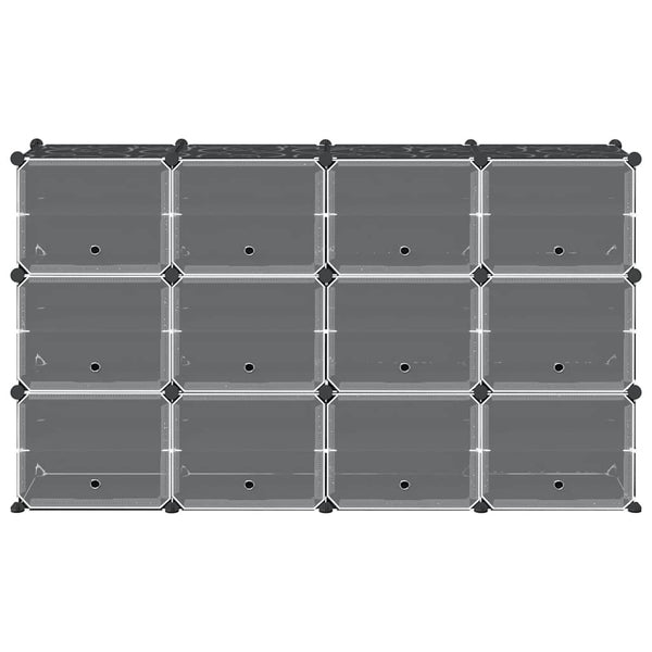 vidaXL Modular Shelving System with 12 Cubes and Doors Black PP