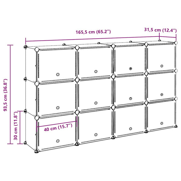 vidaXL Modular Shelving System with 12 Cubes and Doors Black PP