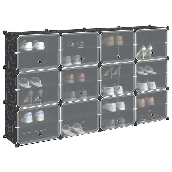 vidaXL Modular Shelving System with 12 Cubes and Doors Black PP