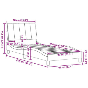 vidaXL "Hanko" Bed Frame without Mattress, Dark Grey 90x190 cm Fabric
