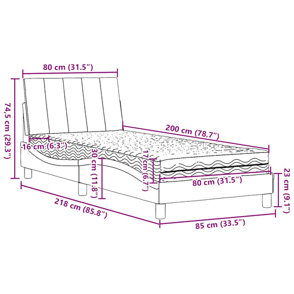 vidaXL Bed with Mattress "Hanko" Black 80x200 cm Fabric
