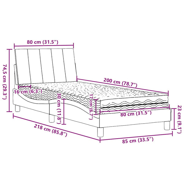 vidaXL "Hanko" Bed with Mattress Dark Brown 80x200 cm Fabric