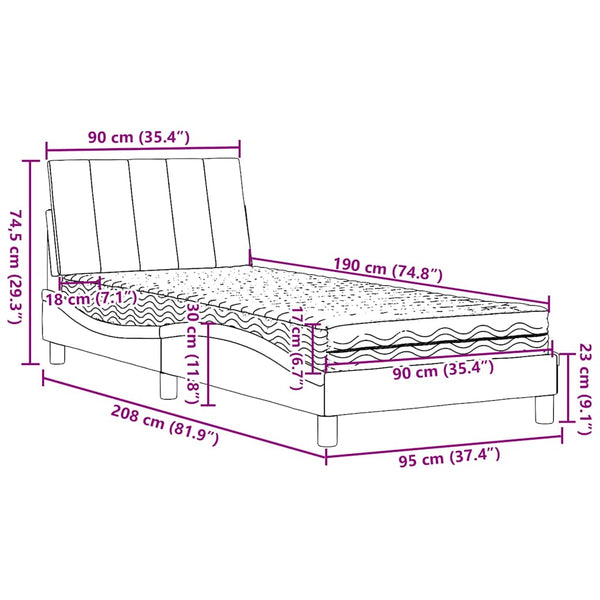 vidaXL "Hanko" Light Grey Fabric Bed with Mattress 90x190 cm