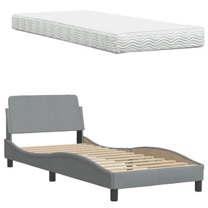 vidaXL "Hanko" Light Grey Fabric Bed with Mattress 90x190 cm