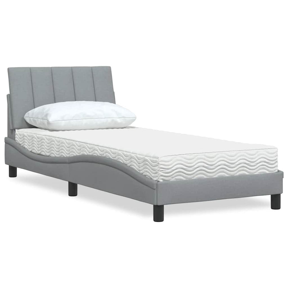 vidaXL "Hanko" Light Grey Fabric Bed with Mattress 90x190 cm