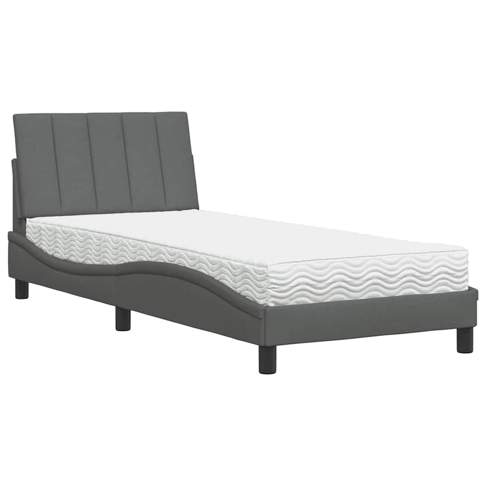 vidaXL "Hanko" Dark Grey Fabric Bed with Mattress 90x190 cm