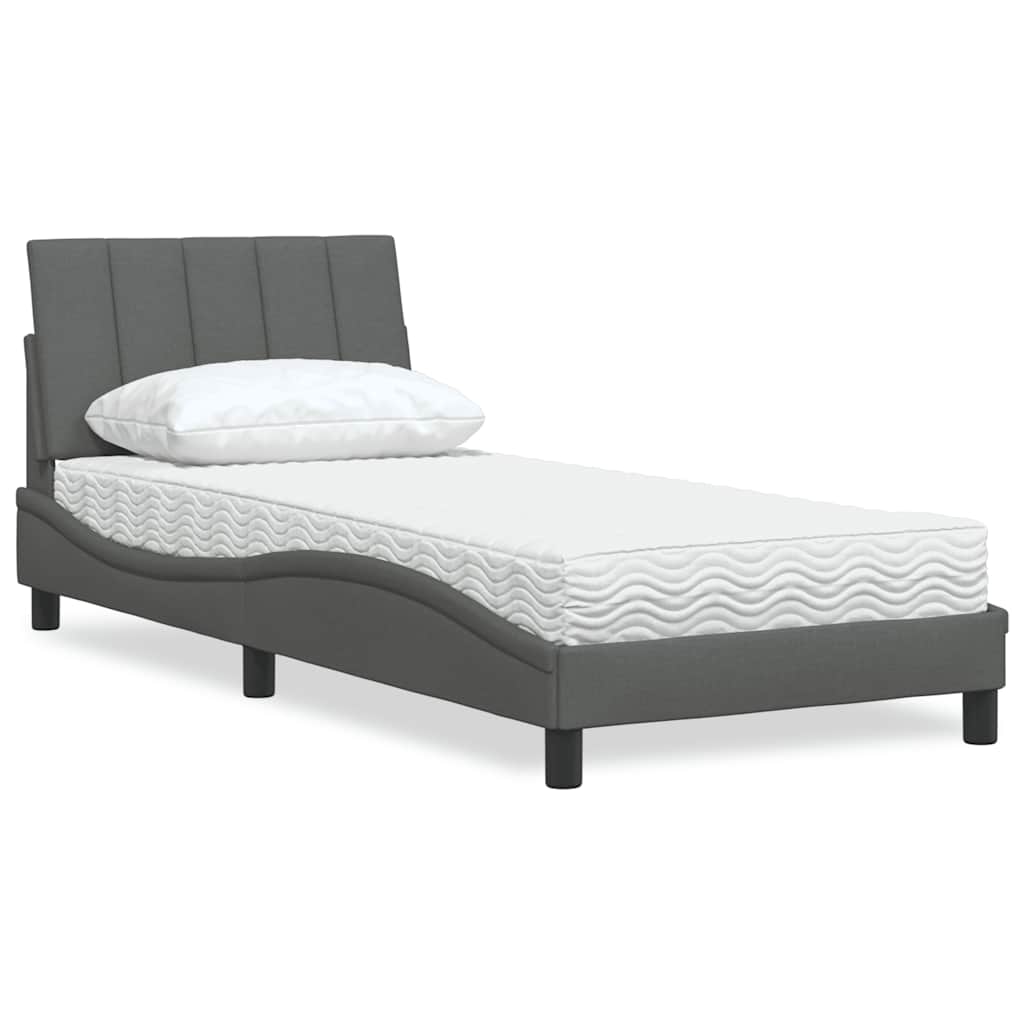 vidaXL "Hanko" Dark Grey Fabric Bed with Mattress 90x190 cm