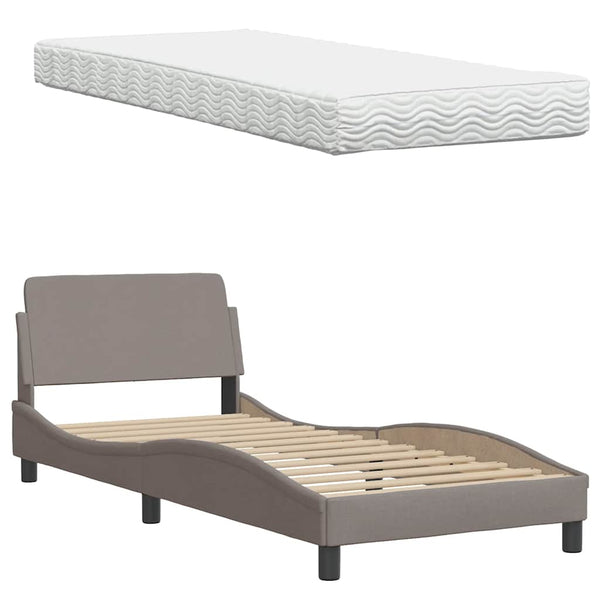 vidaXL "Hanko" Taupe Fabric Bed with Mattress 90x190 cm