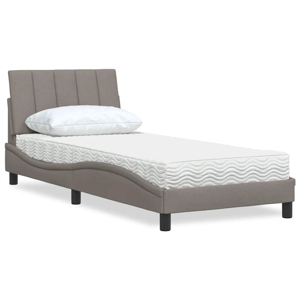 vidaXL "Hanko" Taupe Fabric Bed with Mattress 90x190 cm