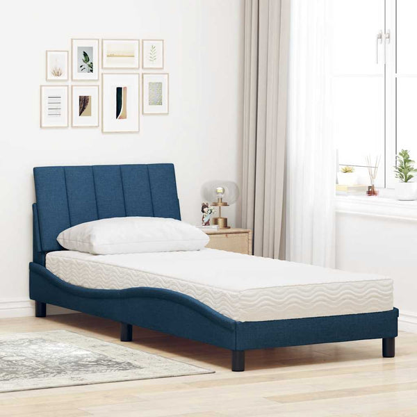 vidaXL Bed with Mattress "Hanko" Blue 90x190 cm Fabric