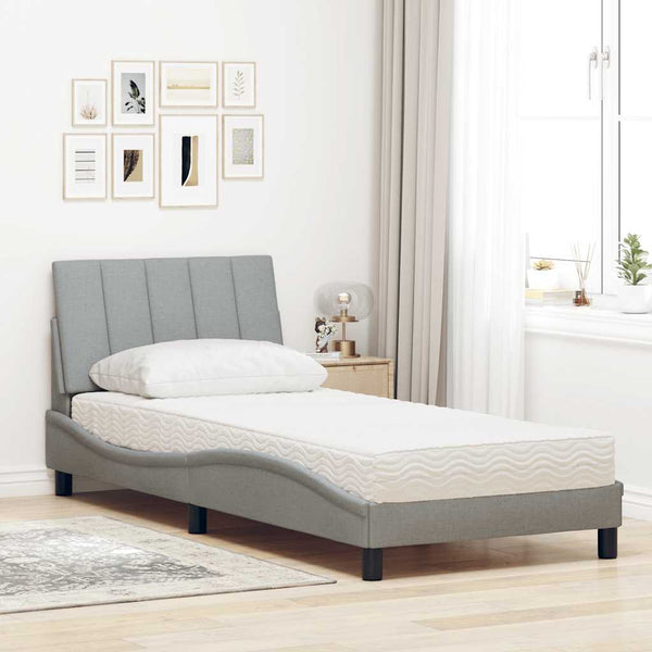vidaXL Bed with Mattress "Hanko" Light Grey 90x200 cm Fabric